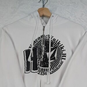 VTG Volcom Hoodie Mens Large White Waikiki Hawaii Skater Surfcore Streetwear Y2K